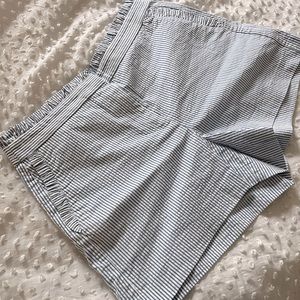 High-waisted Blue Seersucker Shorts